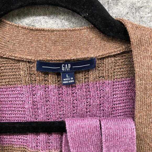 Gap Relaxed Cardigan Womens L Purple Brown Striped V-Neck Button Front Alpaca - Picture 5 of 9